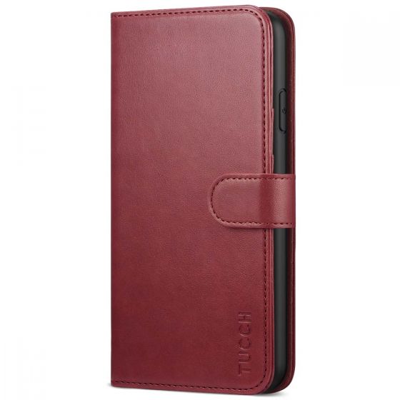 TUCCH iPhone 11 Pro Max Wallet Case for Men, iPhone 11 Pro Max Leather Cover with Magnetic Clasp - Dark Red