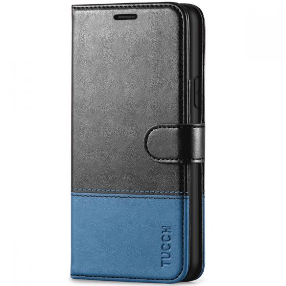 TUCCH iPhone 11 Wallet Case with Magnetic, iPhone 11 Leather Case - Black & Light Blue