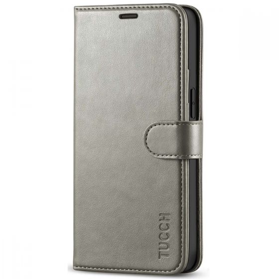 TUCCH iPhone 12 Mini 5.4-inch Flip Leather Wallet Case - Grey