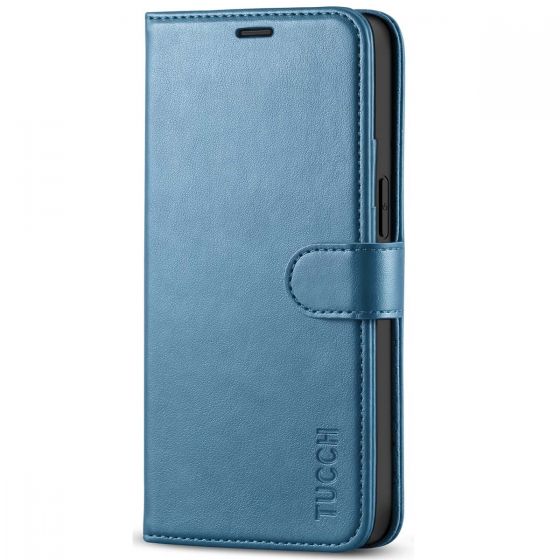 TUCCH iPhone 12 Mini 5.4-inch Flip Leather Wallet Case - Light Blue