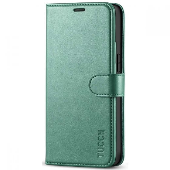 TUCCH iPhone 12 Mini 5.4-inch Flip Leather Wallet Case - Myrtle Green