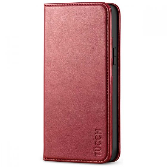 TUCCH iPhone 12 Mini Wallet Case, iPhone 12 Mini Flip Cover, Magnetic Closure Phone Case for Mini iPhone 12 5G 5.4-inch Dark Red