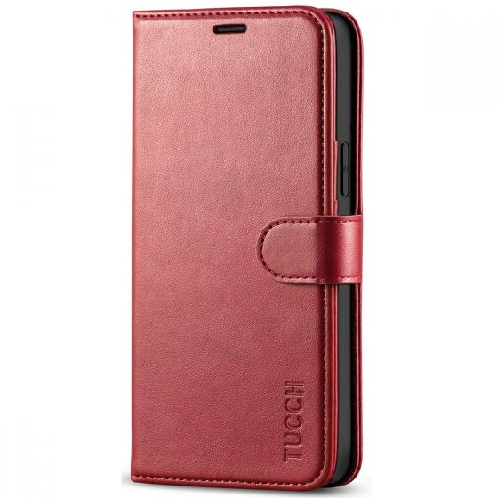 TUCCH iPhone 12 Wallet Case, iPhone 12 Pro Case, iPhone 12 / Pro 6.1-inch Flip Case - Dark Red
