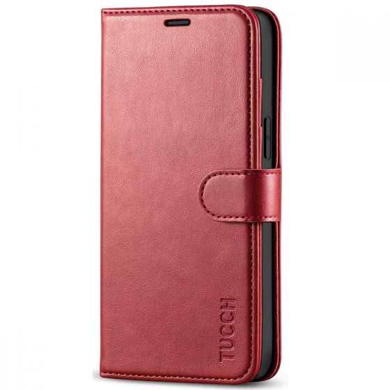 TUCCH iPhone 12 Pro Max Wallet Case, iPhone 12 Pro Max 6.7-inch Flip Case - Dark Red
