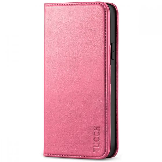 TUCCH iPhone 12 Pro Max Wallet Case, iPhone 12 Pro Max PU Leather Case, Flip Cover with Stand, Credit Card Slots, Magnetic Closure for iPhone 12 Pro Max 6.7-inch 5G Hot Pink