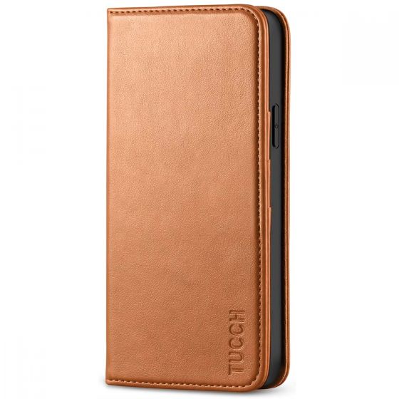 TUCCH iPhone 12 Pro Max Wallet Case, iPhone 12 Pro Max PU Leather Case, Flip Cover with Stand, Credit Card Slots, Magnetic Closure for iPhone 12 Pro Max 6.7-inch 5G Light Brown