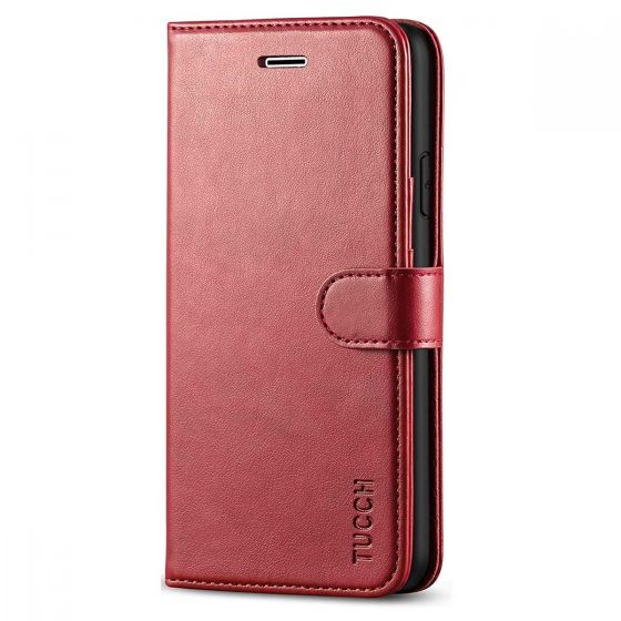 TUCCH iPhone 7 Wallet Case, iPhone 8 Case, Premium PU Leather Case - Dark Red