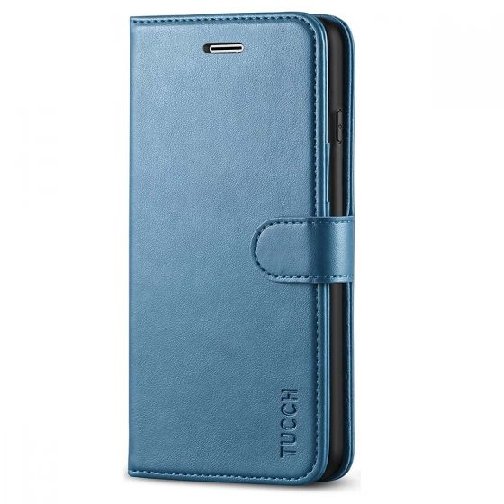 TUCCH iPhone 8 Plus Wallet Case, iPhone 7 Plus Case, Premium PU Leather Flip Folio Case - Lake Blue