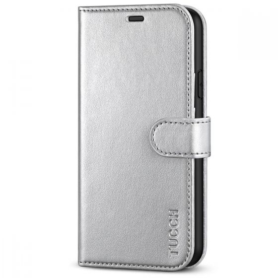 TUCCH iPhone 11 Wallet Case with Magnetic, iPhone 11 Leather Case - Shiny Silver