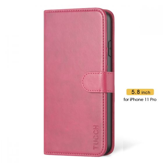 TUCCH iPhone 11 Pro Wallet Case Protective, iPhone 11 Pro Flip Cover Slim - Hot Pink