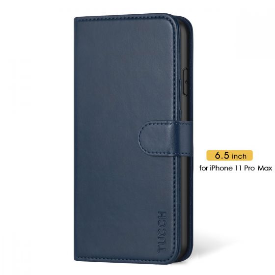 TUCCH iPhone 11 Pro Max Wallet Case with Magnetic, iPhone 11 Pro Max Leather Case - Blue