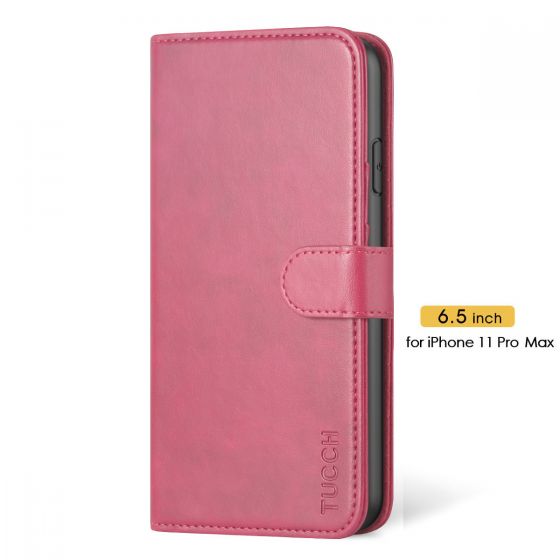 TUCCH iPhone 11 Pro Max Wallet Case Protective, iPhone 11 Pro Max Flip Cover Slim - Hot Pink