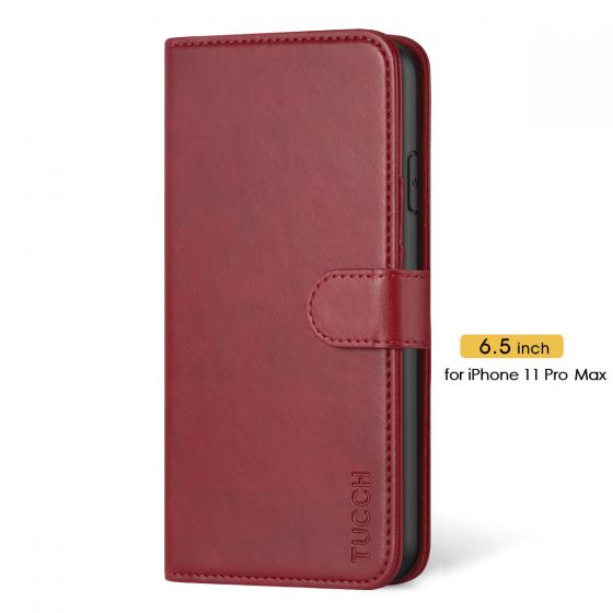 TUCCH iPhone 11 Pro Max Wallet Case for Women, iPhone 11 Pro Max Folio Case Thin - Red