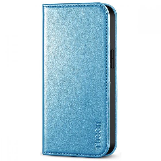 TUCCH iPhone 13 Wallet Case, iPhone 13 PU Leather Case, Flip Cover with Stand, Credit Card Slots, Magnetic Closure - Shiny Light Blue