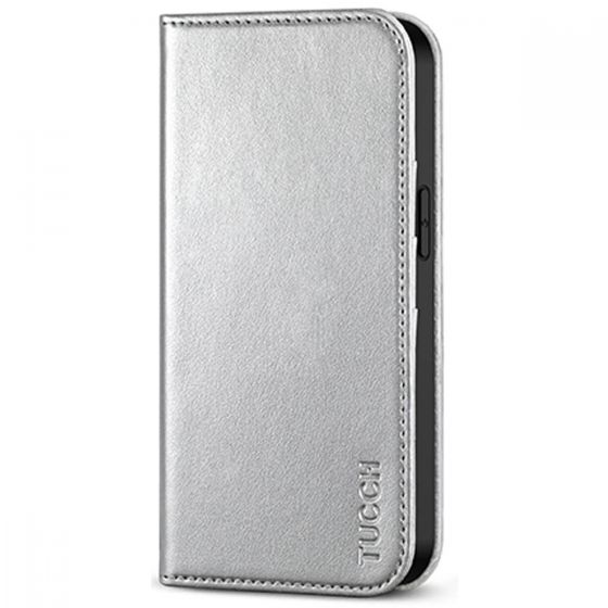 TUCCH iPhone 13 Pro Wallet Case, iPhone 13 Pro PU Leather Case with Folio Flip Book Style, Kickstand, Card Slots, Magnetic Closure - Shiny Silver