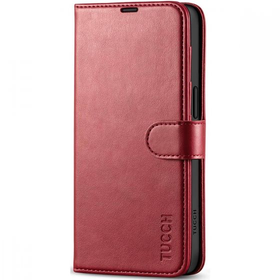 TUCCH iPhone 15 Wallet Case, iPhone 15 PU Leather Case-Dark Red