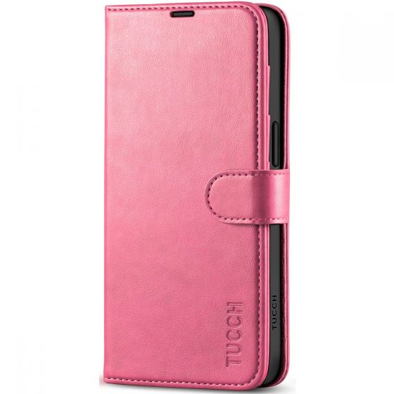 TUCCH iPhone 15 Wallet Case, iPhone 15 PU Leather Case-Hot Pink