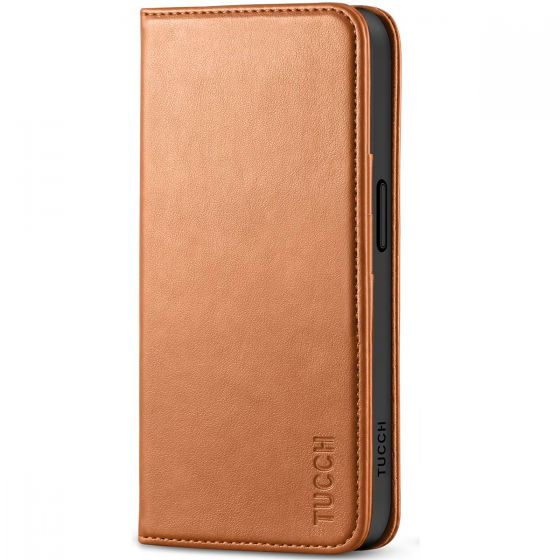 TUCCH iPhone 15 Wallet Case, iPhone 15 Magnet Case - Light Brown