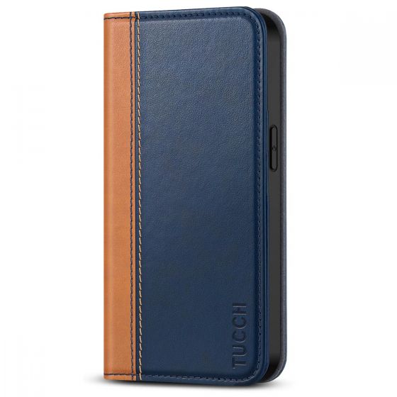 TUCCH iPhone 15 Plus Wallet Case, iPhone 15 Plus Fold Case - Dark Blue & Brown