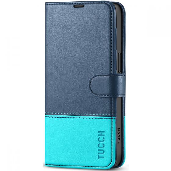 TUCCH iPhone 15 Plus Wallet Case, iPhone 15 Plus Leather Cover - Dark Blue & Light Blue