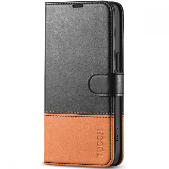 TUCCH iPhone 15 Pro Wallet Case, iPhone 15 Pro Leather Case - Black & Brown