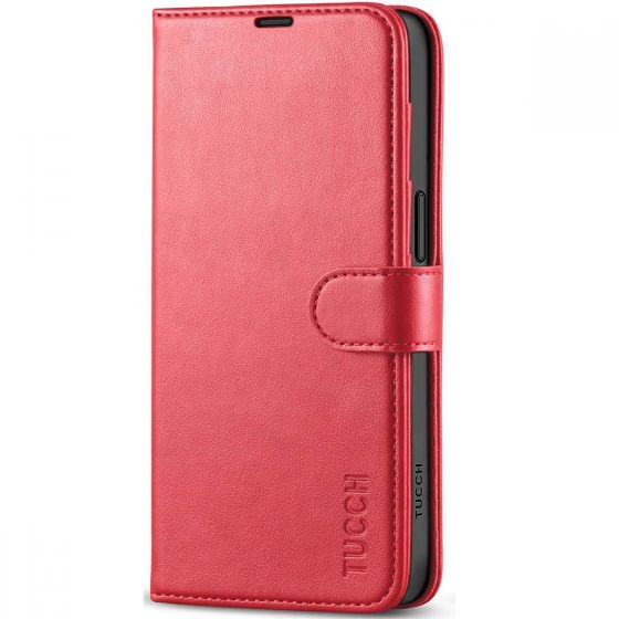 TUCCH iPhone 15 Pro Wallet Case, iPhone 15 Pro Leather Case - Red