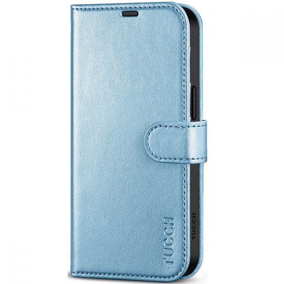 TUCCH iPhone 15 Pro Wallet Case, iPhone 15 Pro Leather Case - Shiny Light Blue