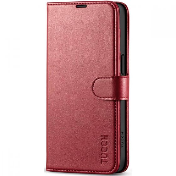 TUCCH iPhone 15 Pro Max Leather Wallet Case, iPhone 15 Pro Max Flip Phone Case - Dark Red