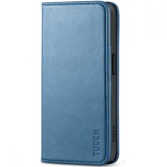 TUCCH iPhone 15 Pro Max Leather Wallet Case, iPhone 15 Pro Max Folio Phone Case - Light Blue