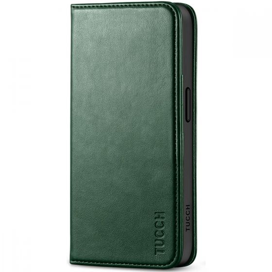 TUCCH iPhone 15 Pro Max Leather Wallet Case, iPhone 15 Pro Max Folio Phone Case - Midnight Green