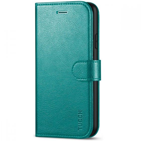 TUCCH iPhone 7 Wallet Case, iPhone 8 Case, iPhone SE 2/3 Gen. Premium PU Leather Case - Full Grain Cyan
