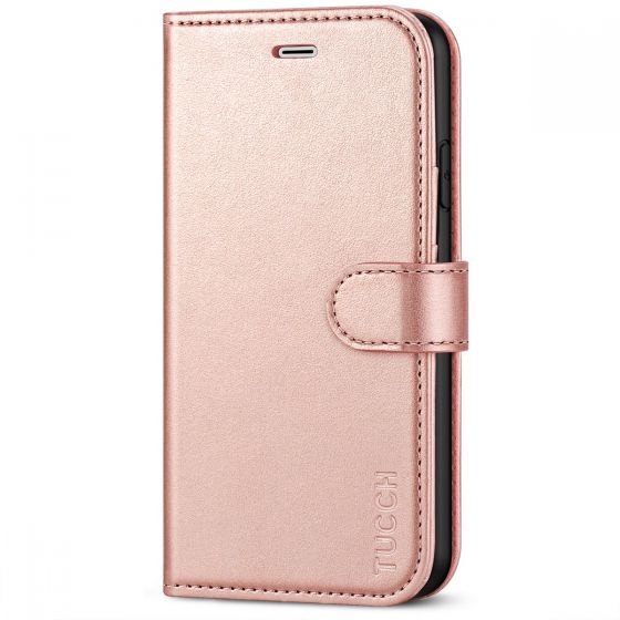 TUCCH iPhone 7 Wallet Case, iPhone 8 Case, Premium PU Leather Case - Shiny Rose Gold