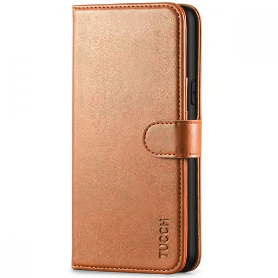 TUCCH iPhone XS Wallet Case, iPhone X / XS Leather Cover, Auto Sleep/Wake up, Magnet Clasp, Stand - Light Brown