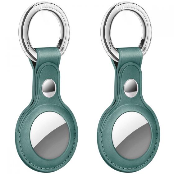 AirTag Tracker Holder Cover with Key Ring - PU Leather AirTag Cover Case Myrtle Green-2 Pack