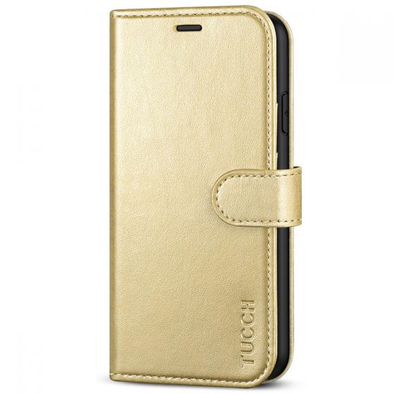 TUCCH iPhone XR Wallet Case - iPhone XR Leather Cover - Shiny Champagne Gold
