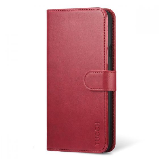 TUCCH iPhone XS Wallet Case, iPhone XS Leather Case, Auto Sleep/Wake up, Book Flip Folio Style - Dark Red