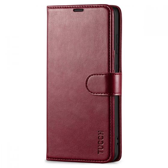 TUCCH SAMSUNG S21FE Wallet Case, SAMSUNG Galaxy S21 FE Case with Magnetic Clasp - Wine Red