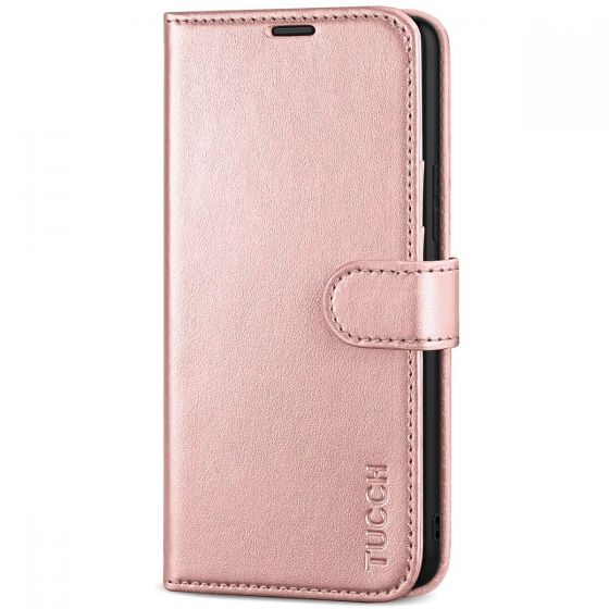 TUCCH SAMSUNG GALAXY S22 Wallet Case, SAMSUNG S22 PU Leather Case Flip Cover - Shiny Rose Gold