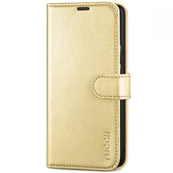 TUCCH SAMSUNG GALAXY S22 Wallet Case, SAMSUNG S22 PU Leather Case Flip Cover - Shiny Champagne Gold