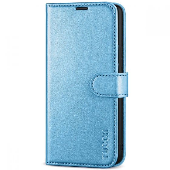 TUCCH SAMSUNG GALAXY S22 Wallet Case, SAMSUNG S22 PU Leather Case Flip Cover - Shiny Light Blue