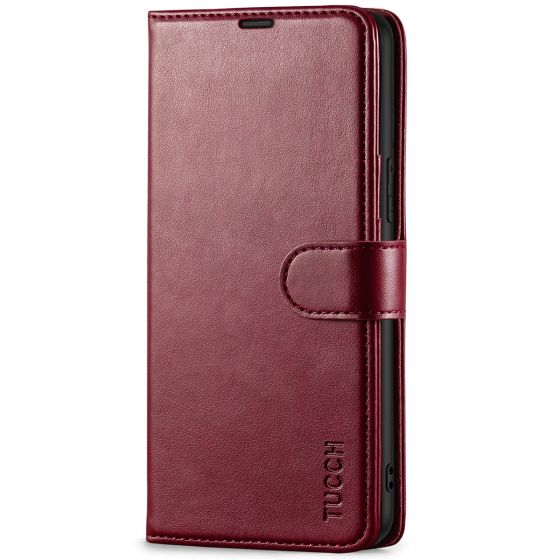 TUCCH SAMSUNG GALAXY S22 Wallet Case, SAMSUNG S22 PU Leather Case Flip Cover - Wine Red