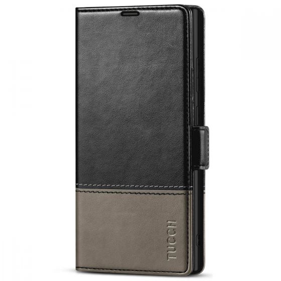 TUCCH SAMSUNG S22 Ultra Wallet Case, SAMSUNG Galaxy S22 Ultra PU Leather Cover Book Flip Folio Case - Black & Grey