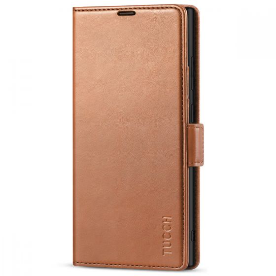 TUCCH SAMSUNG S22 Ultra Wallet Case, SAMSUNG Galaxy S22 Ultra PU Leather Cover Book Flip Folio Case with Dual Magnetic Tab - Light Brown