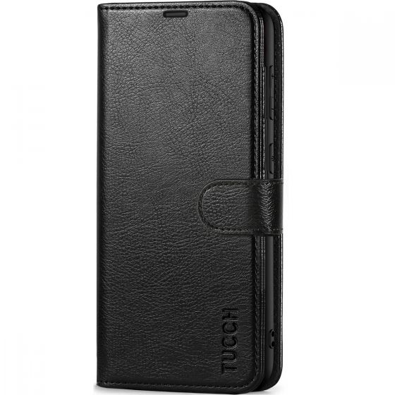 TUCCH SAMSUNG GALAXY S23FE Wallet Case, SAMSUNG S23FE PU Leather Case Flip Cover - Full Grain Black