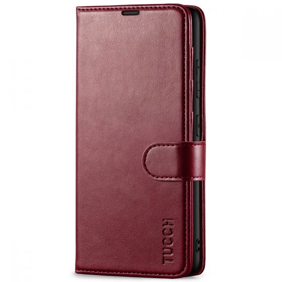 TUCCH SAMSUNG GALAXY S23 Plus Wallet Case, SAMSUNG S23 Plus PU Leather Case Book Flip Folio Cover - Wine Red