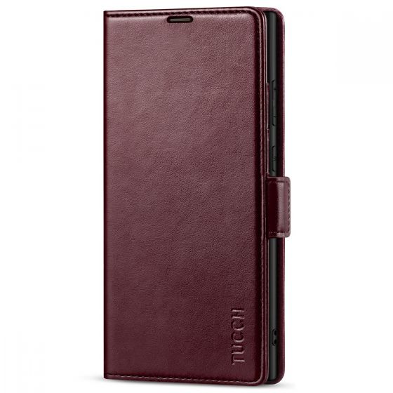 TUCCH SAMSUNG S23 Ultra Wallet Case, SAMSUNG Galaxy S23 Ultra PU Leather Cover Book Flip Folio Case - Wine Red