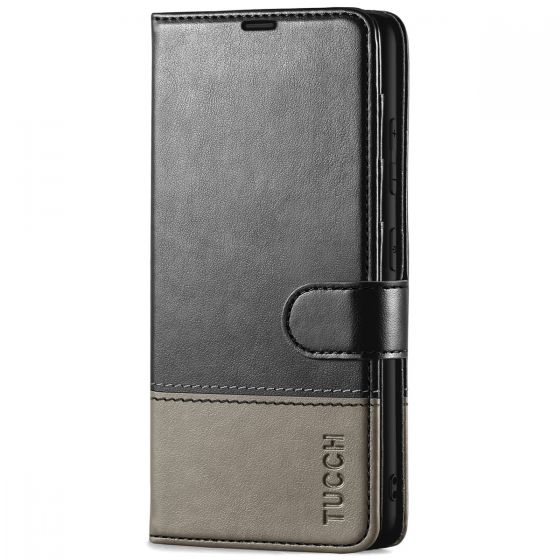 TUCCH SAMSUNG GALAXY S23 Wallet Case, SAMSUNG S23 PU Leather Case Flip Cover - Black & Grey