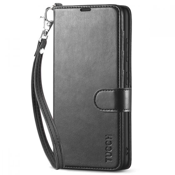 TUCCH SAMSUNG GALAXY S23 Wallet Case, SAMSUNG S23 PU Leather Case Flip Cover - Strap - Black