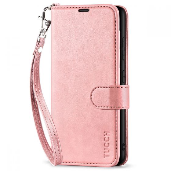 TUCCH SAMSUNG GALAXY S23 Wallet Case, SAMSUNG S23 PU Leather Case Flip Cover - Strap - Rose Gold