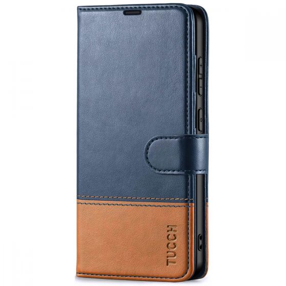 TUCCH SAMSUNG GALAXY S24 Wallet Case, SAMSUNG S24 PU Leather Case Flip Cover - Blue & Brown